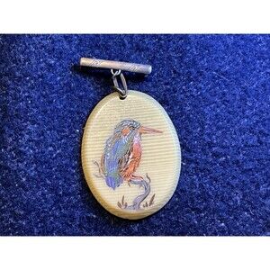 Sterling Silver Finding Oval Hand Painted King Fisher Bird Brooch